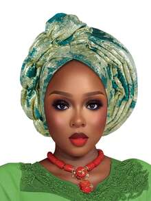 1pc Fashion African Autogele Headtie Nigeria Women Head Wraps Already Made Wedding Geles (Red) Hair Sleep Cap - Multicolor - View 3