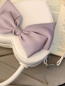 1件酒红色、樱桃红色、心形丝带蝴蝶结装饰可爱韩版女士单肩包、时尚斜挎包，是送给女朋友的理想情人节礼物 - 白色 - 查看 6