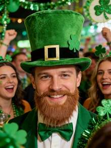 St. Patrick's Day Party Costume Set, Includes Hat, Bow Tie, Tie, Fake Mustache, Suitable For Men And Women, St. Patrick's Day Role-Playing Costume, St. Patrick's Day Party Supplies, Party Gift - Multicolor - View 2