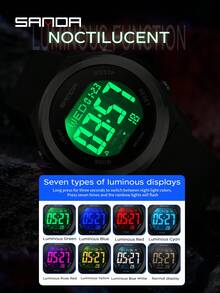 SANDA 2199 Nouvelle montre électronique numérique mode homme, multifonction étanche avec alarme, rétroéclairage coloré, montre pour étudiant - Noir - Voir 5