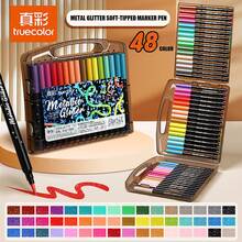 72色闪光笔尖马克笔，小巧黑色盒装闪光马克笔，学生绘画闪光笔，艺术绘画和涂鸦笔，适用于绘画、日记、贺卡制作等。