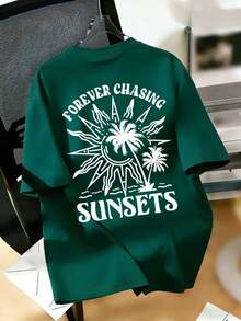 Women's Casual Graphic Tee, Street Style Short Sleeve T-Shirt, Cute Summer Top, Vacation Vibe - Green - View 3