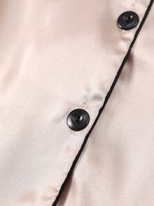 Pijama de mujer de unicolor con pantalones de manga corta y bordado de corazón de San Valentín - Rosa vieja - Ver 7