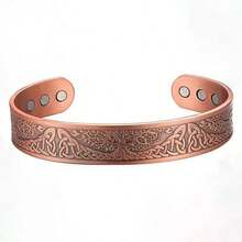 1Pc Vinatge Men's Copper Magnetic Bracelet Celtic Knot Life Of The Tree Carving Open Cuff Bangle With 6 Magnets - Adjustable Size Jewelry Gift For Punk Men Women Boyfriend Dad Fathers Day Best Friend Gift Back To School Halloween Christmas Accessories (Electroplating Products Have A Slight Scratch Is Normal) - Burgundy - View 5