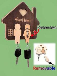 1pc Super Idol "Sweet Home" Wooden Wall Decor, With Detachable Keychain And Keyring, 3 Unique Designs Available. Fashionable, Modern, Customizable, Personalized, Unique, Ideal Gift, Multifunctional, , Decorative, Reusable, Exquisite, Stylish, High-Quality, Colorful, Contemporary, Customized, Personalized, Unique, Boyfriend, Dad, Girlfriend, Mom, Family, Friends, Tea Room, Home, Garden, Office, Home Decor - Multicolor - View 2