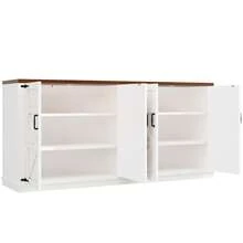 White Seitenschrank In Landhausstil Mit Vier Türen, Masse 160x40x85 Cm, 2 Höhenverstellbare Regale - Ideal As Aufbewahrungsschrank, Küchenschrank Or Anrichte - White + MDF + Metal - View 8