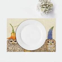 2/4/6 Piezas Manteles individuales con diseño de búhos primaverales y alegres, de 12.5*16.5 pulgadas, rectangulares y aislados. Accesorio de cocina con temática del hogar y de uso diario, perfecto para decorar el comedor y cenas de celebración - Marrón - Ver 3