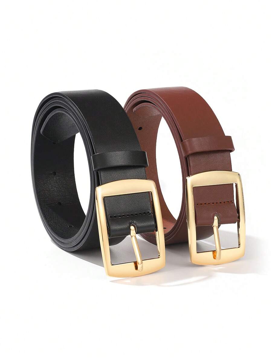 2 pezzi Set di cinture da uomo alla moda e versatili con fibbia decorativa a forma di sole dorata - Multicolore - Visualizzare 1