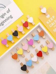 40个/100个/200个装木质心形衣夹，照片回形针，迷你衣夹，适用于家居、婚礼、情人节装饰 - 白色 - 查看 6