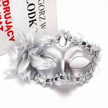 Masquerade Mask For Women, Black Venetian Masks Flower Lace Elegant Mardi Gras, Party Costume Accessories - Bạc - Xem 1