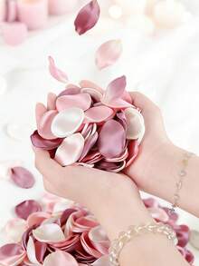 100/200/300pcs Silk Satin Fake Pink Rose Petals, Romantic Night, Aisle Decor, Tabletop Confetti, Party Favors, Home Wedding, Valentine's Day Proposal, Anniversary Decoration, Tabletop Decor, Photography Props, Party Supplies - Multicolor - View 2