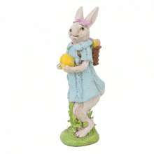 Adorable Resin Bunny Figurines With Egg And Basket Cute Rabbit Spring Table Centerpieces - Azul - Ver 3