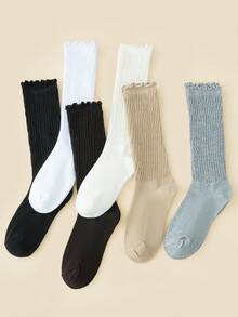 3/6 Pairs Womens Slouch Ruffle Socks Warm Knit Scrunch Knee High Boot Socks With Ruffle Trim For Winter Party - 3 Pairs Of Multiple Colors - View 7