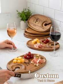 定制托盘，个性化雕刻迷你木托盘，婚礼冷盘礼盒（可刻姓氏），带酒瓶架，定制雕刻迷你木托盘，激光雕刻，木质咖啡托盘，餐盘，茶具托盘，适用于家居装饰、餐饮、宴会和特殊活动，创意礼品/生日/情人节/乔迁/婚礼/父亲节礼物 - 彩色 - 查看 1