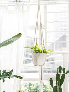 1个手工编织植物吊篮，带流苏，室内植物吊篮，悬挂式植物架，波西米亚风格悬挂式植物盆架（不含花盆），悬挂式花篮，波西米亚风格装饰/办公室装饰 - 彩色 - 查看 4