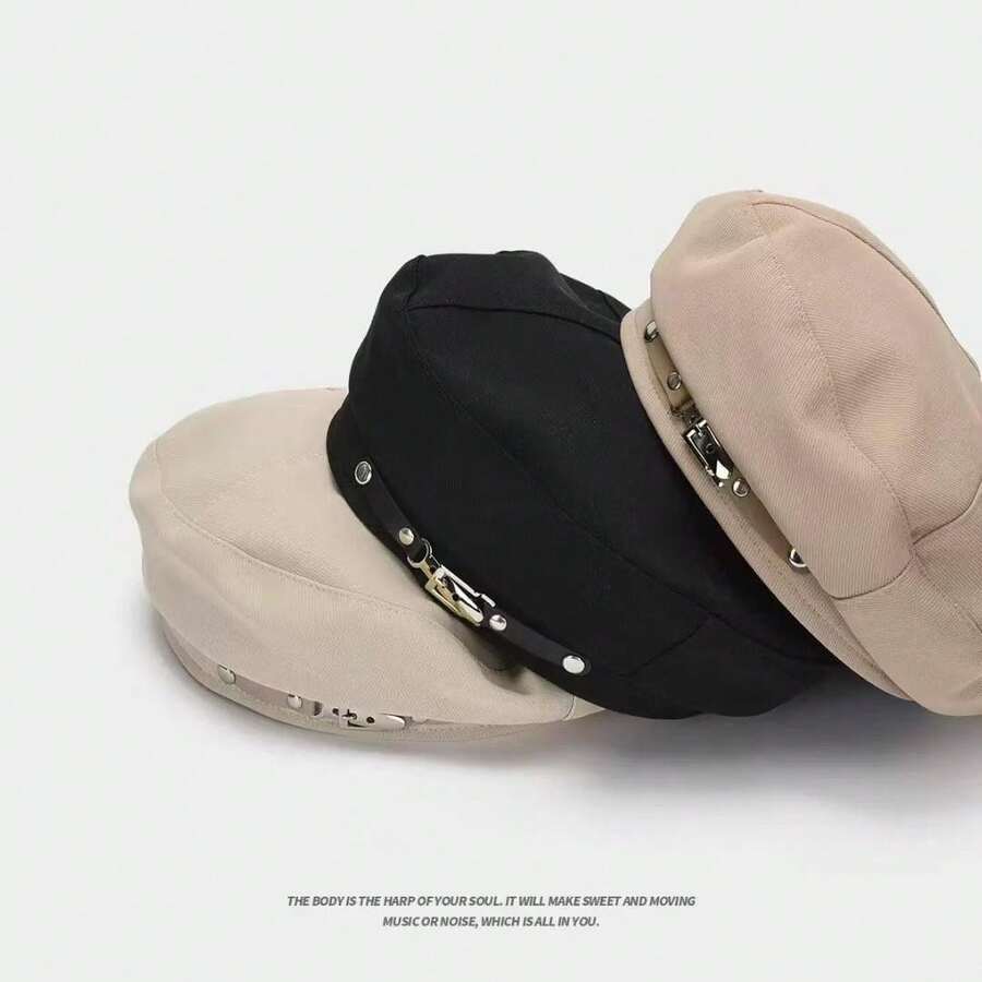 1 chiếc mũ beret nữ mỏng có khóa kim loại, kiểu dáng tròn dễ thương, mũ họa sĩ cổ điển, phong cách Nhật Bản thời trang. - Màu Khaki - Xem 1