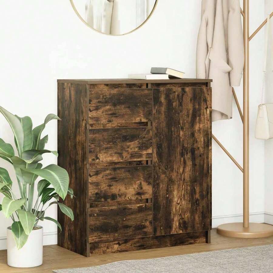 Larryhot Credenza con Cassetti Rovere Fumo 71x35x84 cm in Truciolato,Robusto e durevole, facile da montare, la scelta ideale per l'arredamento della casa - Castano - Visualizzare 1