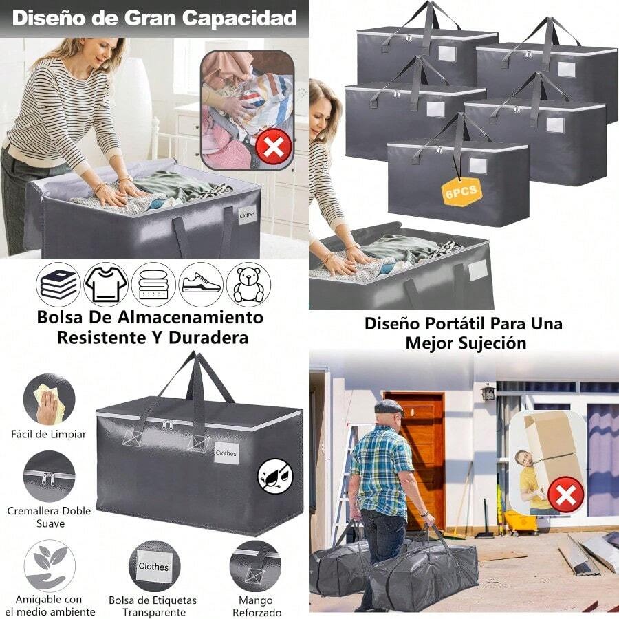 PZW-Cajas para mudanzas de 6 piezas con cremalleras dobles asas y una gran bolsa de almacenamiento impermeable para mudanzas viajes y almacenamiento en el dormitorio Gris8766 - gris - Ver 1