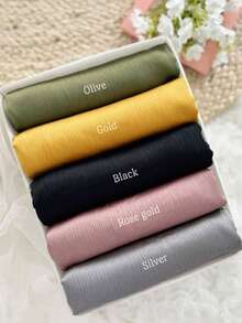 5pcs/Pack Satin Textured Solid Color Muslim Women Hijab Scarf Set