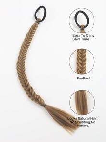 2pcs 18-Inch Handmade Fish Bone Braided Ponytail Hair Extensions With Elastic Band, Suitable For Women - Multicolor - View 4