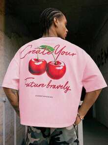 Manfinity Streetrush Manfinity Streetrush Men's Colorful Summer Fruit Print Relaxed Fit T-Shirt, Comfortable Oversized T Shirt, Graphic Cropped Graphic Tee, Men  Graphic Tees ,Street Wear, Graphic Tees Crop Cropped T Shirt Graphic,Hip-Hop Street,Boy Friend Gifts,Graphic Tees Men - 淺粉色 - 查看 1