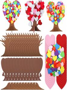 212件套 3D爱心树毛毡贴纸手工套装 DIY情人节毛毡心形树自粘式家庭活动艺术项目 婚礼 情人节 母亲节（多色） - 彩色 - 查看 2