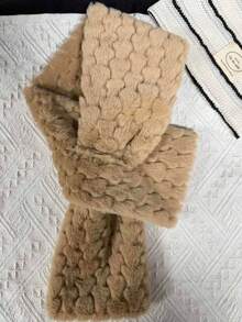 1 pieza Bufanda con textura de piel sintética, bufanda de invierno beige, bufanda suave y esponjosa, accesorio elegante y de moda para el frío, bufanda de invierno para mujer - Multicolor - Ver 11