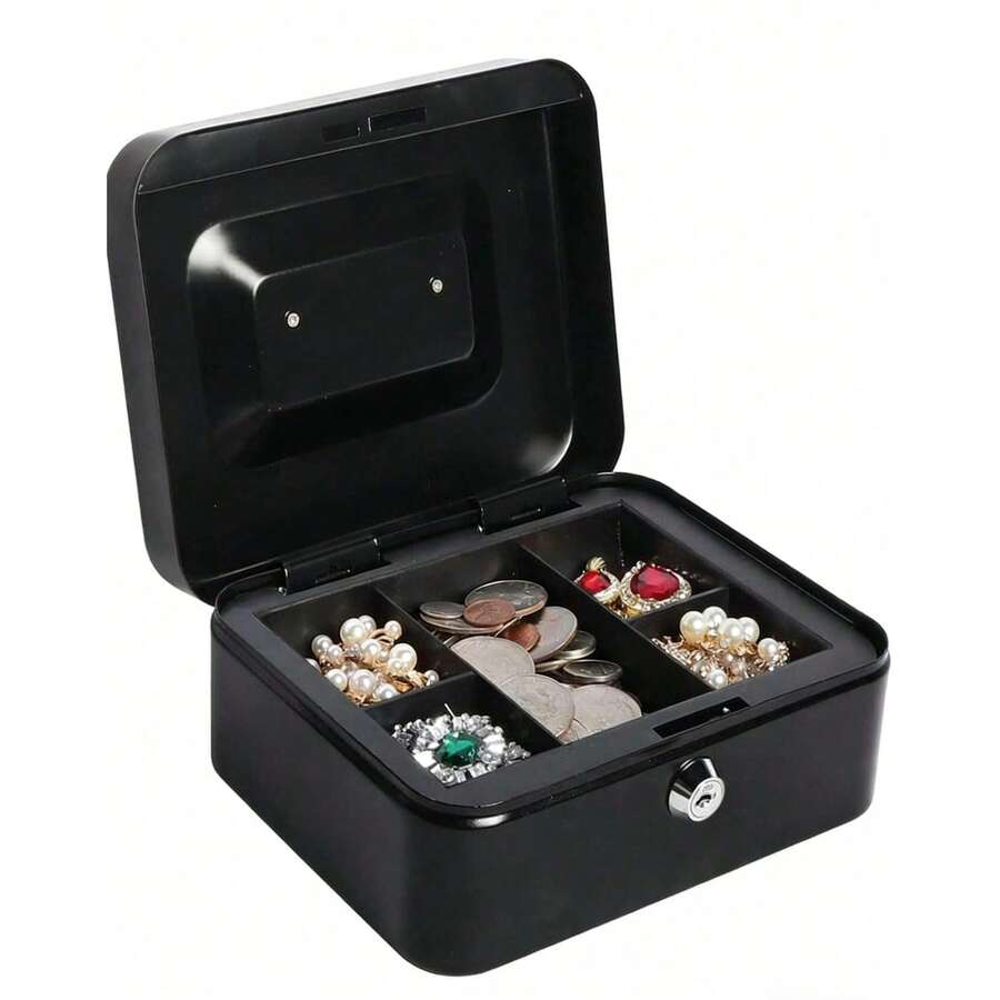 1pc Medium Steel Cash Box With Money Tray, Best Gift For Birthday, Graduation