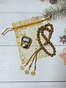 2pcs/Set Muslim Prayer Beads & Tasbih Bracelet Set, Gift Bag Packaging, Handheld Ring Counter