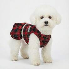 1件宠物狗连衣裙，红色格子公主风宠物连衣裙，适合小型/中型/大型犬猫，日常穿着 - 紅色 - 查看 7