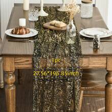 1/2pcs 27.56*118.11/196.85 Inch Red Sheer Chiffon Transparent Table Runner, Glitter Metallic Foil, Red Party Table Decor Center Piece, Suitable For Boho Romantic Table Runner, Fit For Birthday, Bridal Shower Decor, Party, Dining Table Decoration (Multi-Color Available)