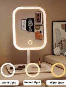 1pc LED Makeup Mirror With Front Lights, Rechargeable, 3 Lighting Modes, Modern Touch Control, Foldable & Portable, Ideal For Travel, Gift For Women, Students, Stylish Design - Multicolor - View 3