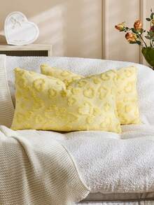 1个/2个情人节爱心压纹装饰枕套（不含枕芯），双面荷兰亚麻布面料，方形抱枕套，节日家居装饰枕，柔软天鹅绒面料，现代风格，适用于沙发、卧室、宿舍 - 黃色 - 查看 4