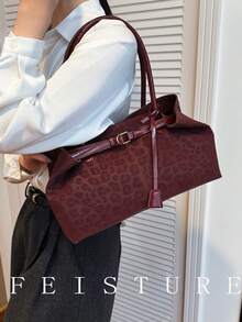 FEISTURE 1件装豹纹大容量单肩斜挎包，时尚PU材质女士手提包，磁扣开合，适合女孩、女士、大学生、年轻职业人士，非常适合工作、商务、通勤、上学等场合。 - 紅色 - 查看 9