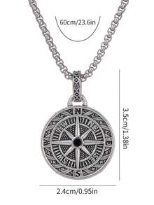 1pc Men's Hiphop Pendant Necklace, European & American Style Compass Pointer Necklace For Men, Suitable For Autumn/Winter Sweaters - Silver - View 2
