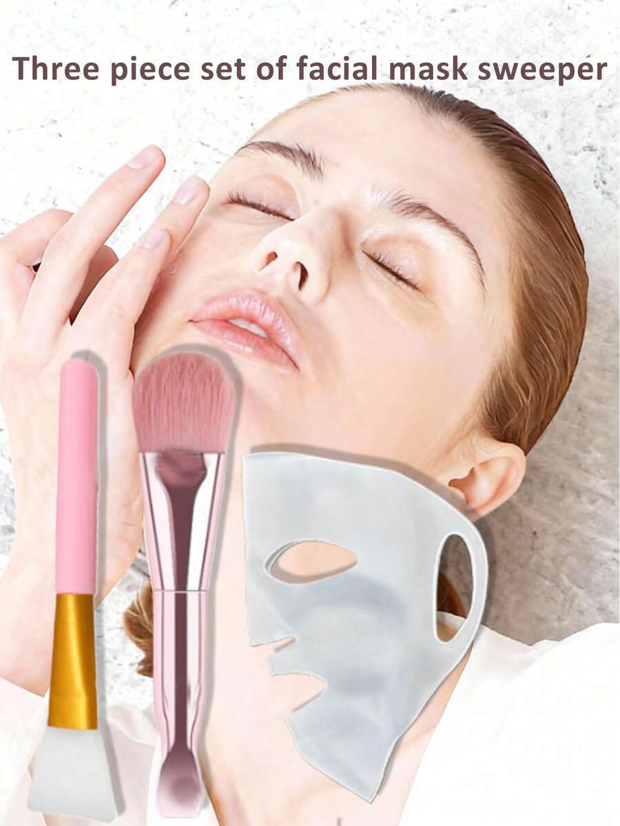 3pcs Electroplating Soft Brush Silicone Facial Mask Brush 1 White Silicone Facial Mask Double Head Facial Mask Silicone Brush Soft Hair Mud Application Film Special Brush Application Type Facial Cleaning Tool Special For Beauty Salon