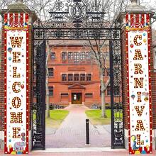 2-Piece Carnival Circus Polyester Door Pair, 12x 70.8inch Porch Flags With Clown, Balloon, And Tent Design, Perfect For Home, Party, And Outdoor Decoration - No Electricity Required - 樣式 1 - 查看 12