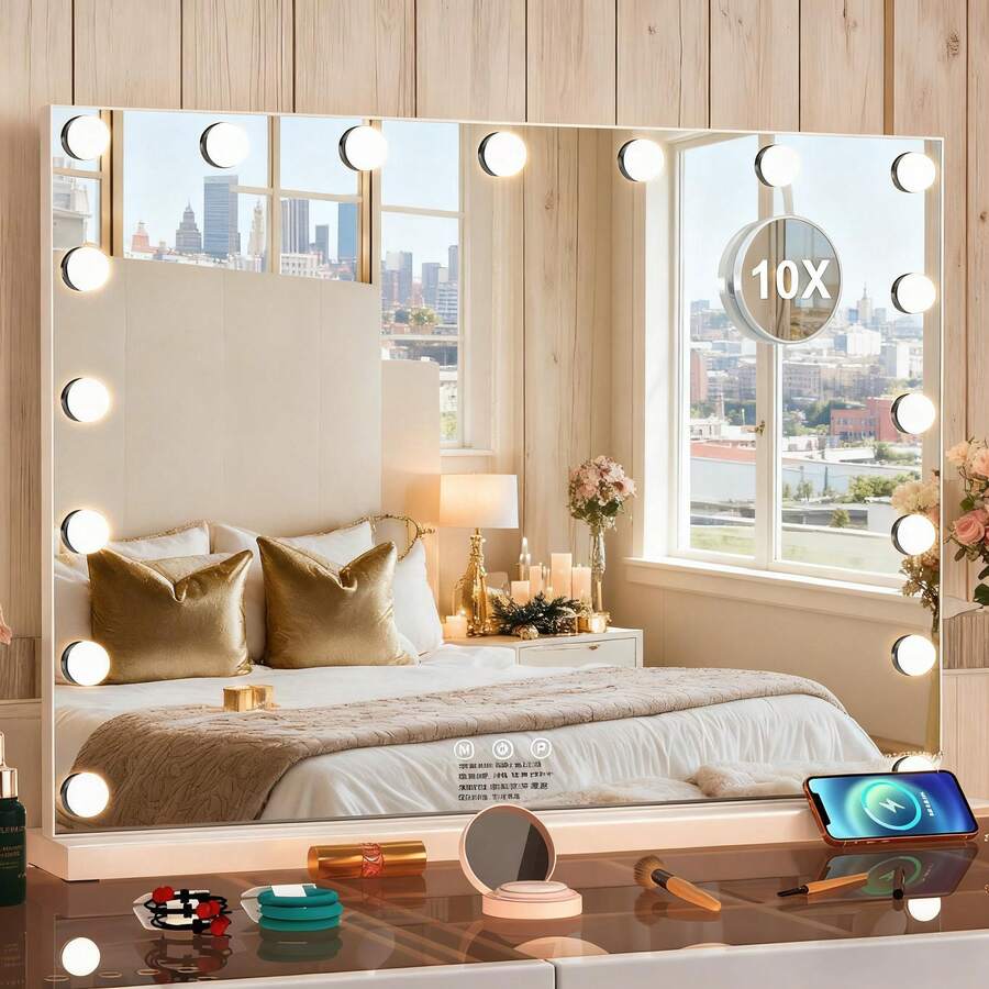 LED Makeup Vanity Cosmetic Mirror With 17 Lights 60cm Large Mirror - White - View 1
