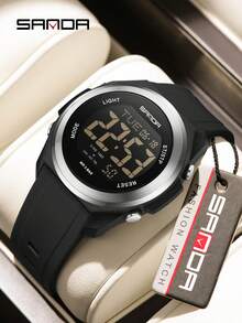 SANDA 2199 Nouvelle montre électronique numérique mode homme, multifonction étanche avec alarme, rétroéclairage coloré, montre pour étudiant - Noir - Voir 1