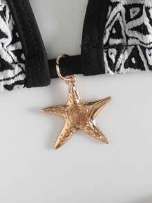 wohenmeili 女士性感露背系带几何印花开衩比基尼套装，夏季海滩度假 - 黑色 - 查看 5