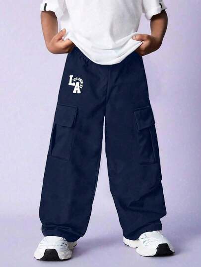 1件装 男童纯色简约休闲舒适户外运动直筒裤