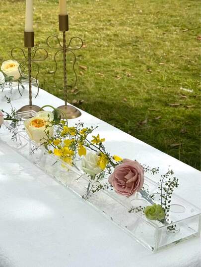 1 pieza Jarrón de flores transparente de acrílico, jarrón de flores frescas hidropónicas, centro de mesa de escritorio para boda, fiesta, festividad