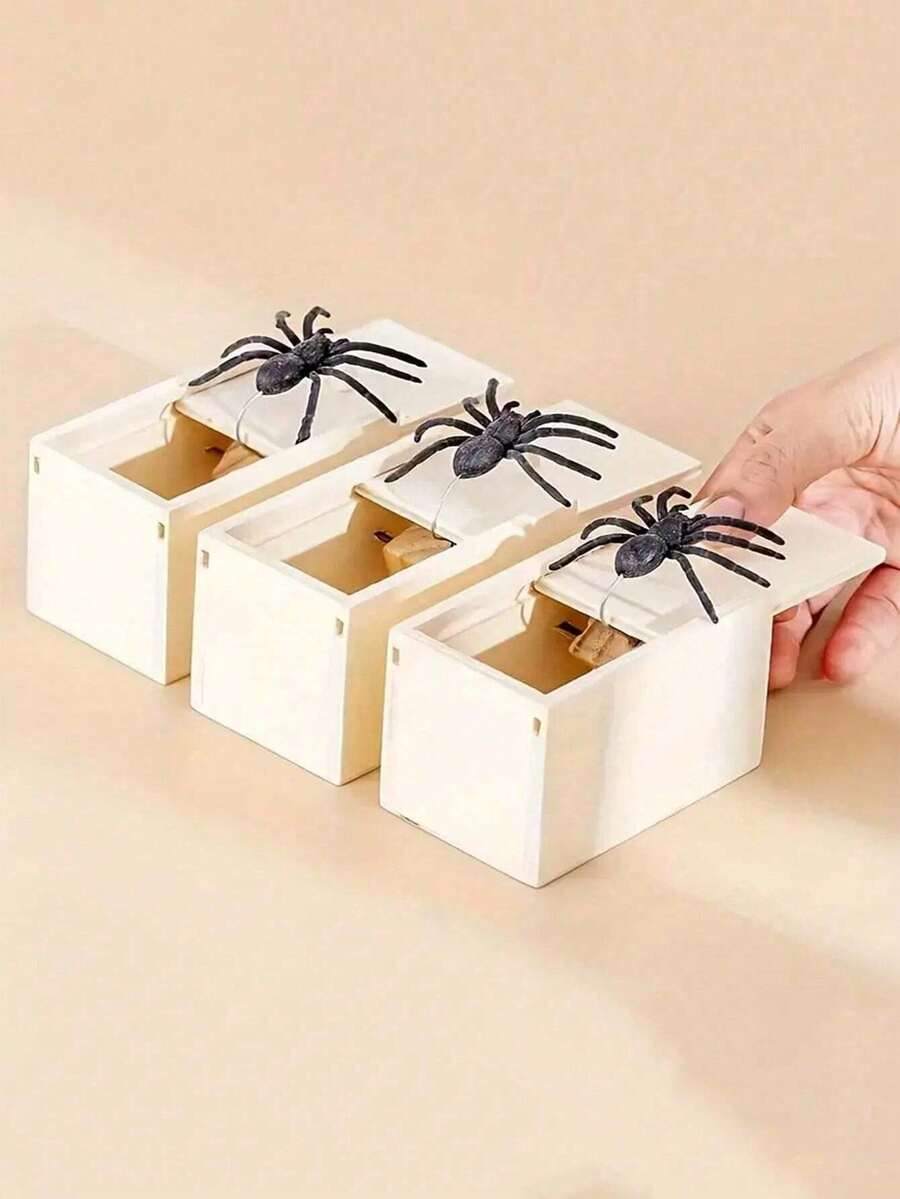 1 pieza Caja de broma de araña de madera - Caja de broma hecha a mano, excelente para regalo de Halloween, regalo de Acción de Gracias