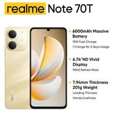Realme Note 70T 4G Unlocked Smartphone 4GB+64GB/4GB+128GB/4GB+256GB , Android Smartphone, 50MP AI Camera, 90Hz Display With Light Sensor, 6000mAh Large Battery, 15W Fast Charging, Octa-Core Chipset, No Adapter Included - 金色 - 查看 1