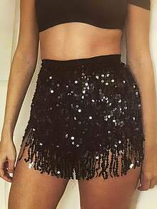 1 pièce Jupe de danse à franges pailletées pour femmes, Écharpe de hanche à franges pour danse du ventre, Jupe à franges pailletées brillantes pour femmes, Costume de scène - Multicolore - Voir 8