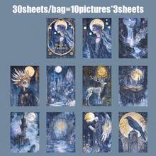 30sheets/Bag Gothic Fantasy Series Dark Theme Background Materials, DIY Scrapbooking Stickers Suitable For Phone Cases, Water Bottles, Car Cups, Computers, Guitars, Bicycles, Skateboards, Luggage, Diaries, Etc. - Multicolor - View 11