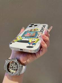 SpongeBob SquarePants 1pc Transparent Space Case Cartoon Spongebob & Letter Pattern Shockproof Phone Case Cover Compatible With Samsung/Apple 17/16/15/14/13/12/11Pro Max/12Pro/14Plus And Other Models - Multicolor - View 5