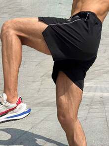 男士夏季休闲健身跑步户外短裤，轻便时尚运动短裤 - 黑色 - 查看 5
