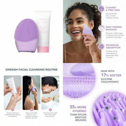 PZW-FOREO Set Deep and Gentle LUNA 4 Sensitive - Cepillo limpiador facial para piel sensible + limpiador LUNA Micro-Foam Cleanser 2.0 100 ml + Masajeador facial reafirmante de limpieza profunda de silicona8766