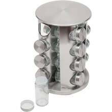Home Basics Estante giratorio para especias con 16 tarros | Estante giratorio con acabado plateado cepillado | Organizador giratorio contemporáneo para la cocina Almacena sal, pimienta, canela, hierbas, pimentón y mucho más. - Plateado - Ver 6